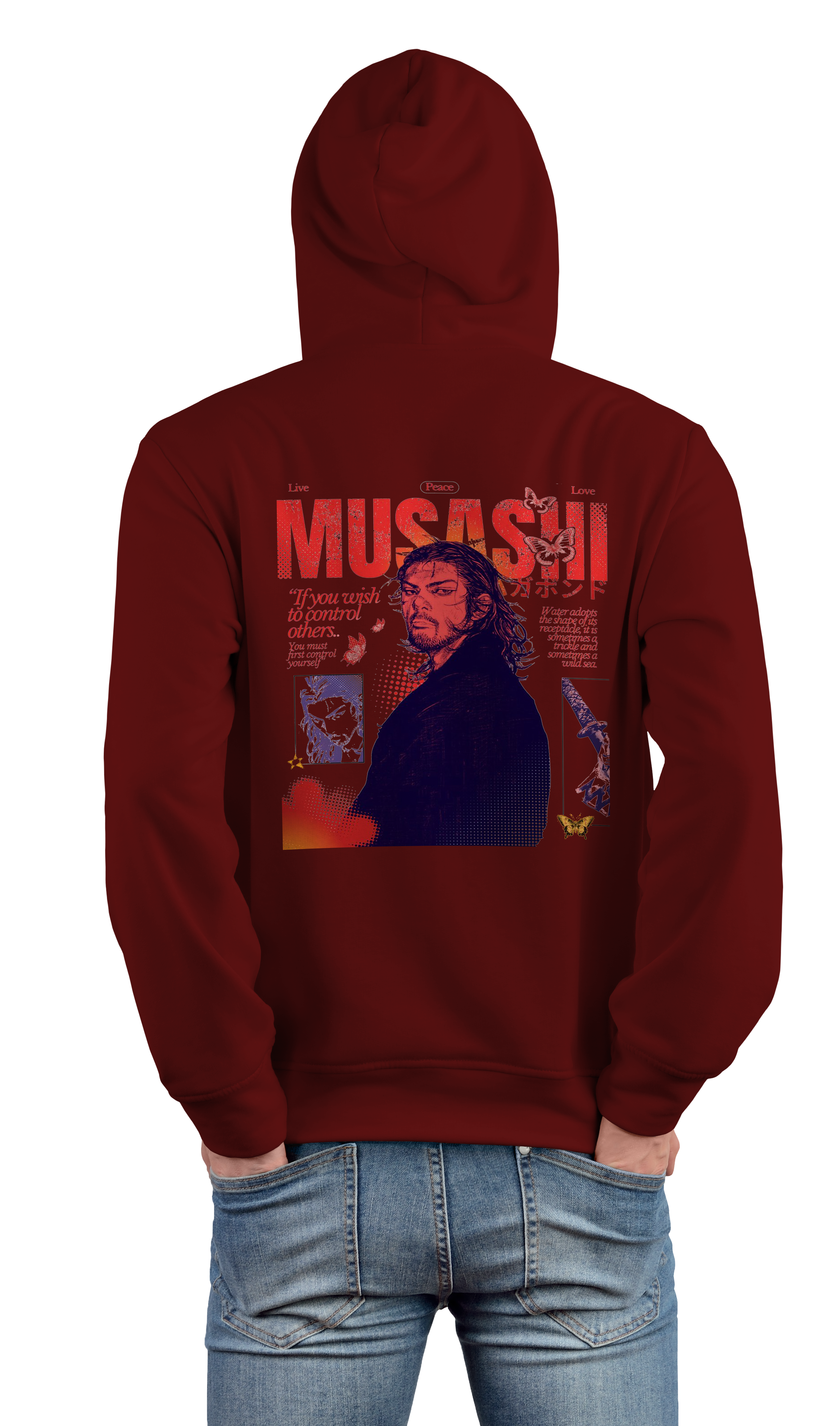 Miyamoto Musashi Design Maroon 450gsm premium Hoodie