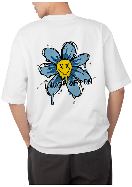 Flower Emoji Design white oversized T-shirt