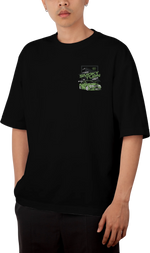 JDM Smoky Turn Drifting Design Black Oversized T-shirt