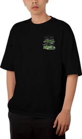 JDM Smoky Turn Drifting Design Black Oversized T-shirt