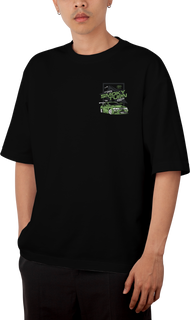 JDM Smoky Turn Drifting Design Black Oversized T-shirt