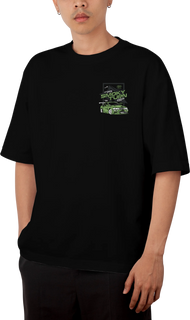 JDM Smoky Turn Drifting Design Black Oversized T-shirt