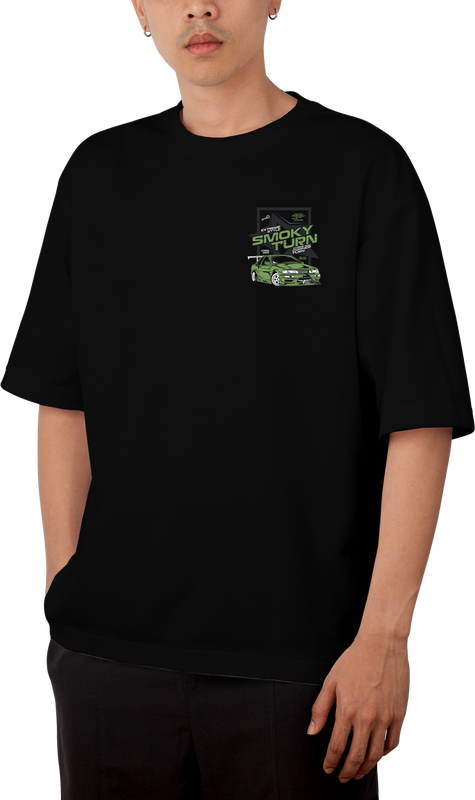 JDM Smoky Turn Drifting Design Black Oversized T-shirt