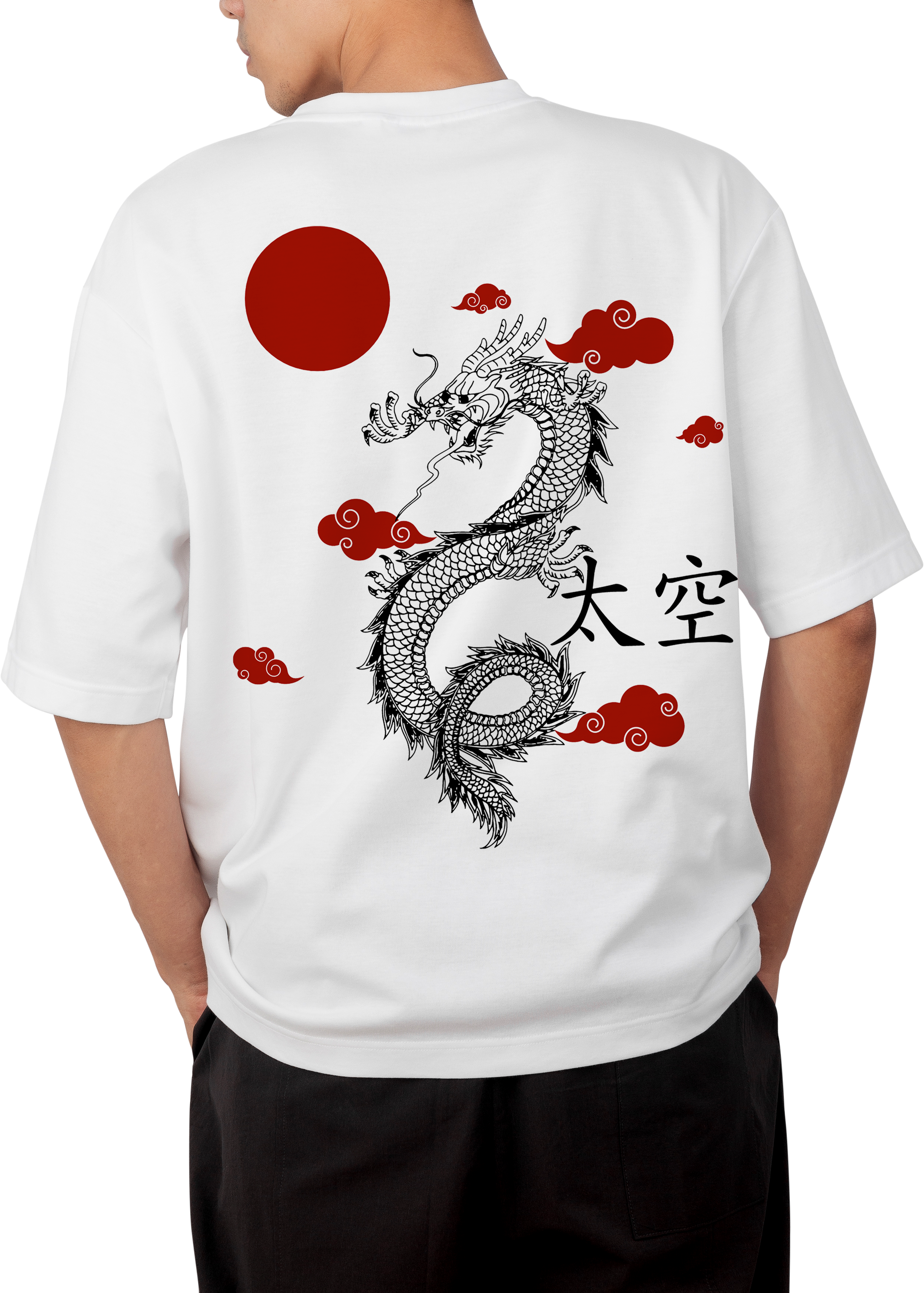 Dragon Design White Oversized T-shirt