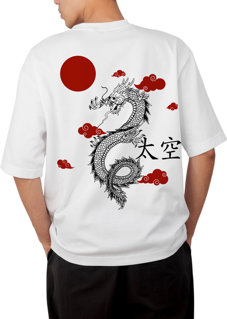 Dragon Design White Oversized T-shirt