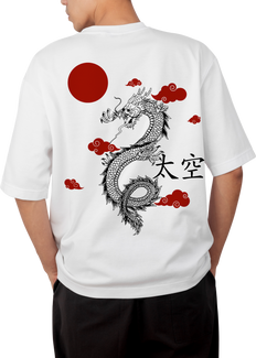 Dragon Design White Oversized T-shirt