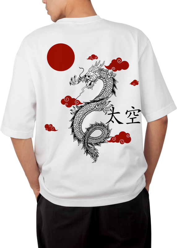 Dragon Design White Oversized T-shirt