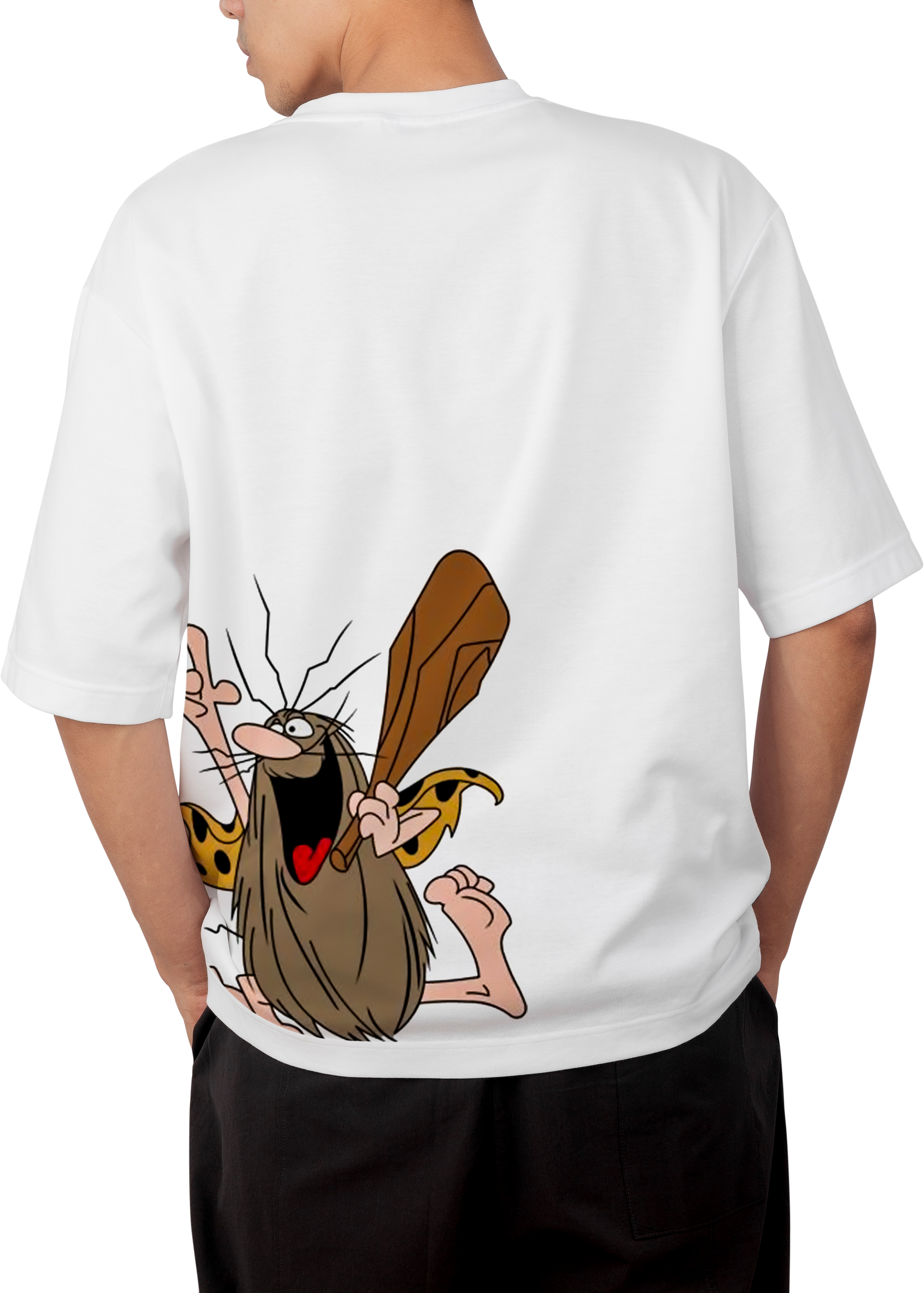 Capitan Caveman Design White Oversized T-Shirt