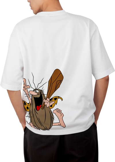 Capitan Caveman Design White Oversized T-Shirt