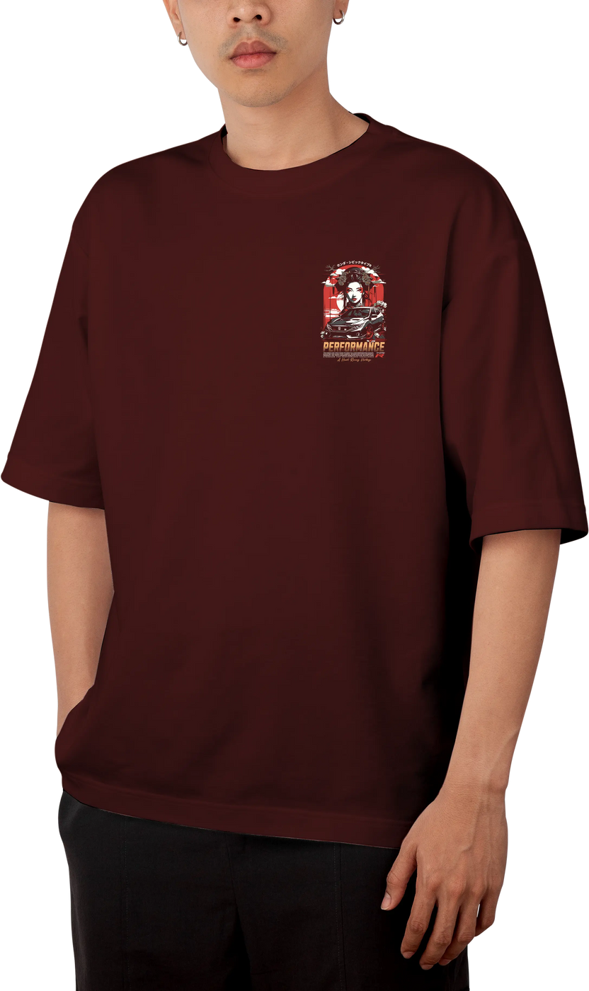 Performance Type R Design Maroon Oversized T-shirt