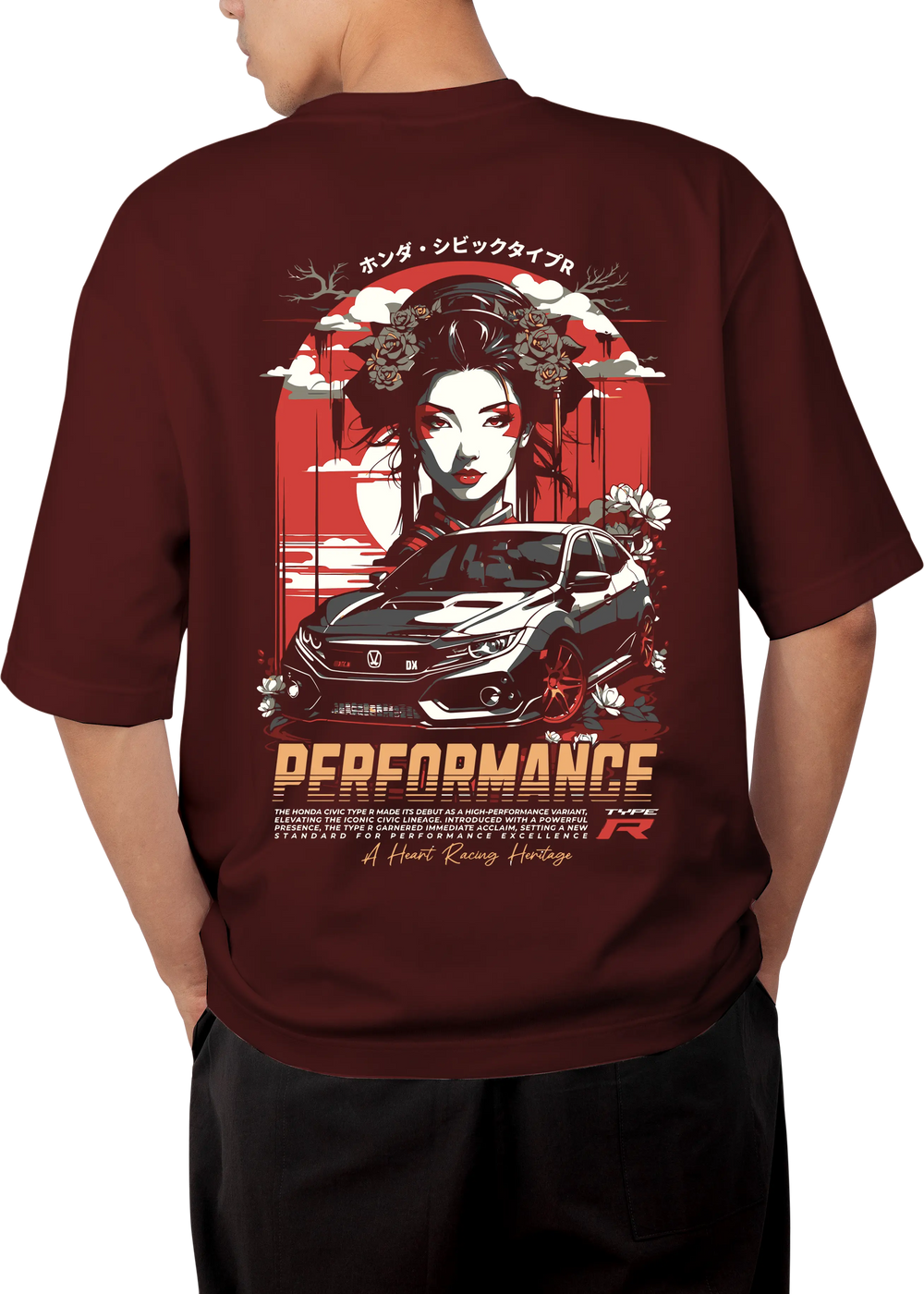 Performance Type R Design Maroon Oversized T-shirt