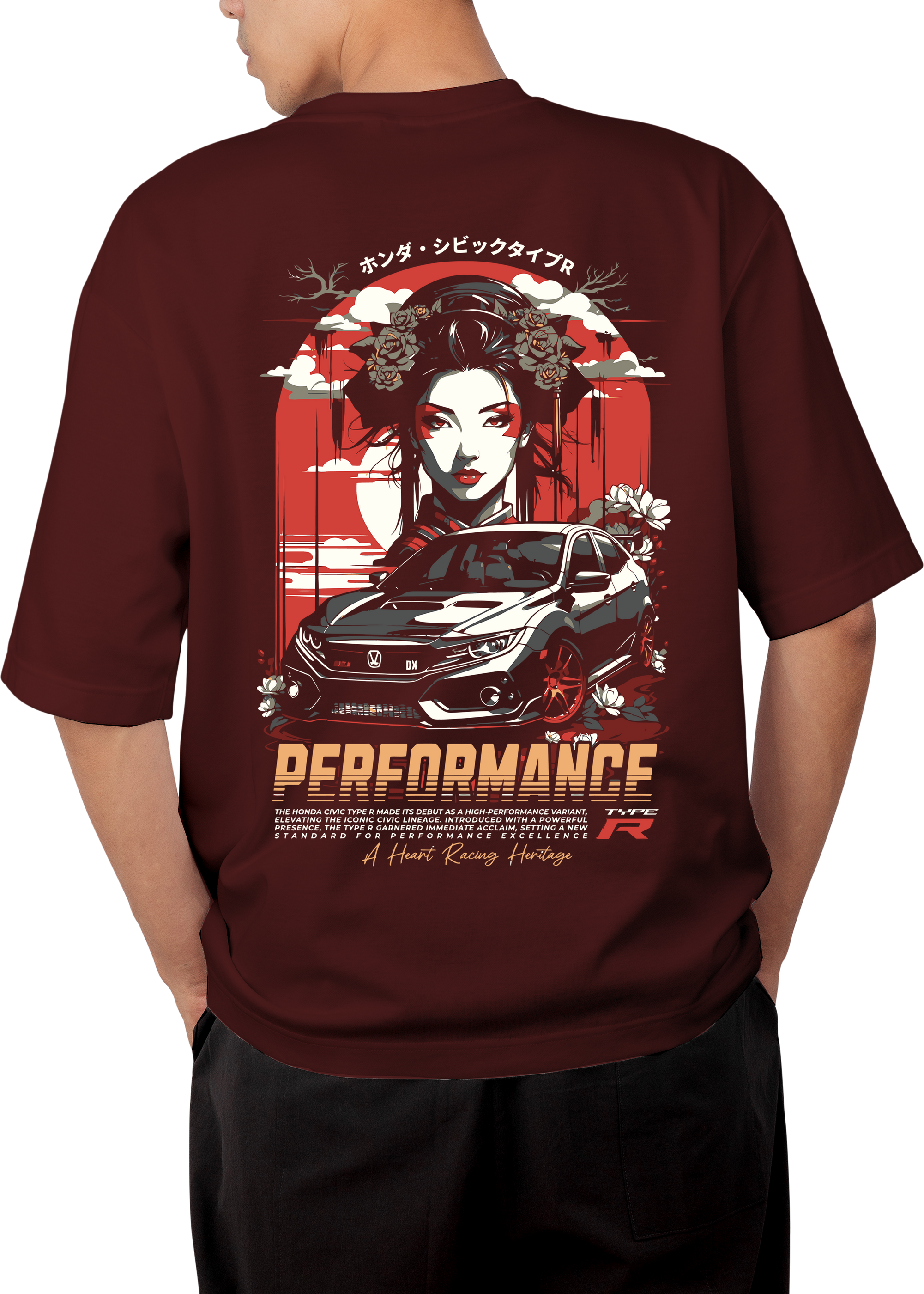 Performance Type R Design Maroon Oversized T-shirt