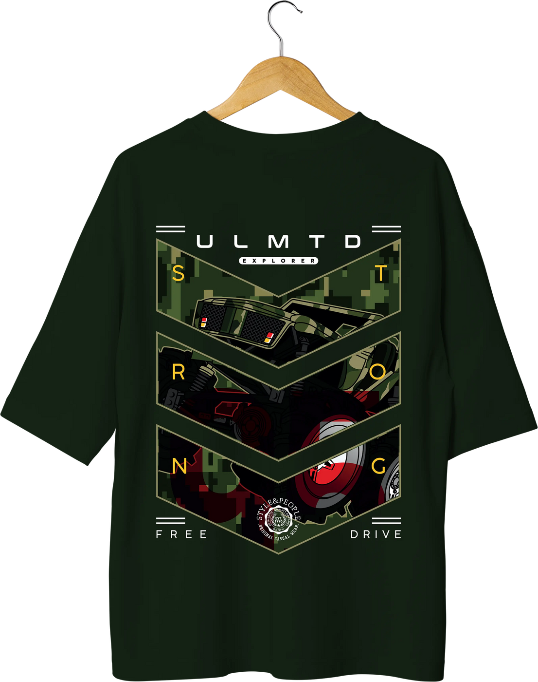 ULMTD Explorer Design Olive Green Oversized T-shirt