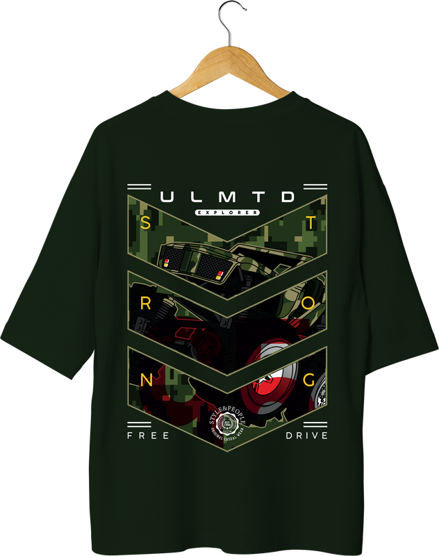 ULMTD Explorer Design Olive Green Oversized T-shirt