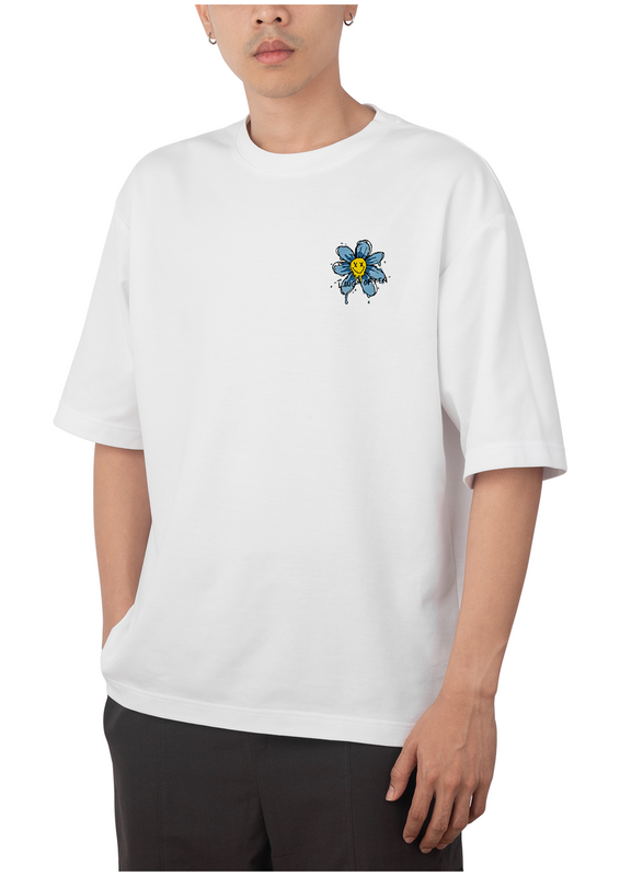 Flower Emoji Design white oversized T-shirt