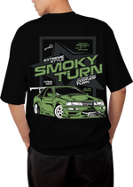 JDM Smoky Turn Drifting Design Black Oversized T-shirt