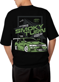 JDM Smoky Turn Drifting Design Black Oversized T-shirt