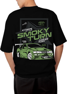 JDM Smoky Turn Drifting Design Black Oversized T-shirt