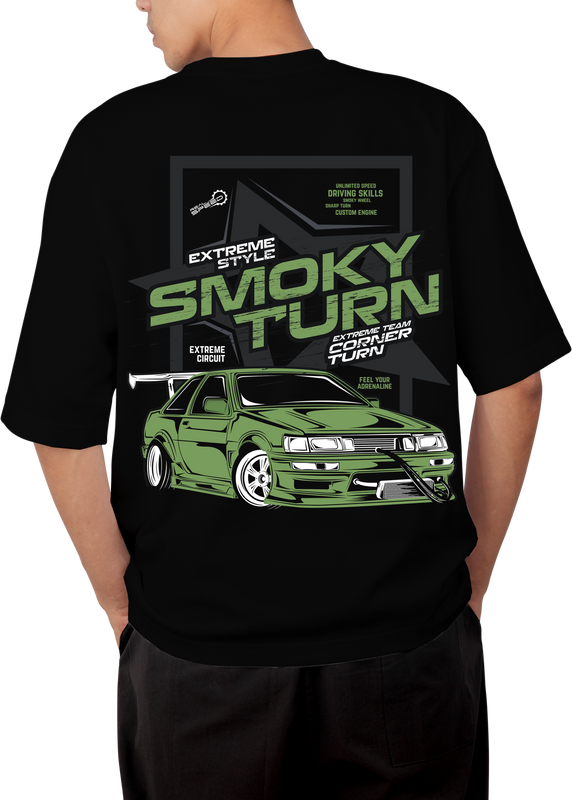 JDM Smoky Turn Drifting Design Black Oversized T-shirt