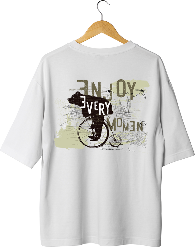 Enjoy Every Moment Bear Design White Oversized T-shirt