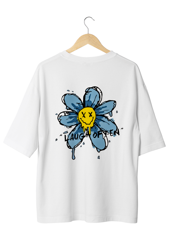 Flower Emoji Design white oversized T-shirt