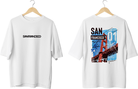 San Francisco White Oversized T-shirt 100% Cotton Biowash