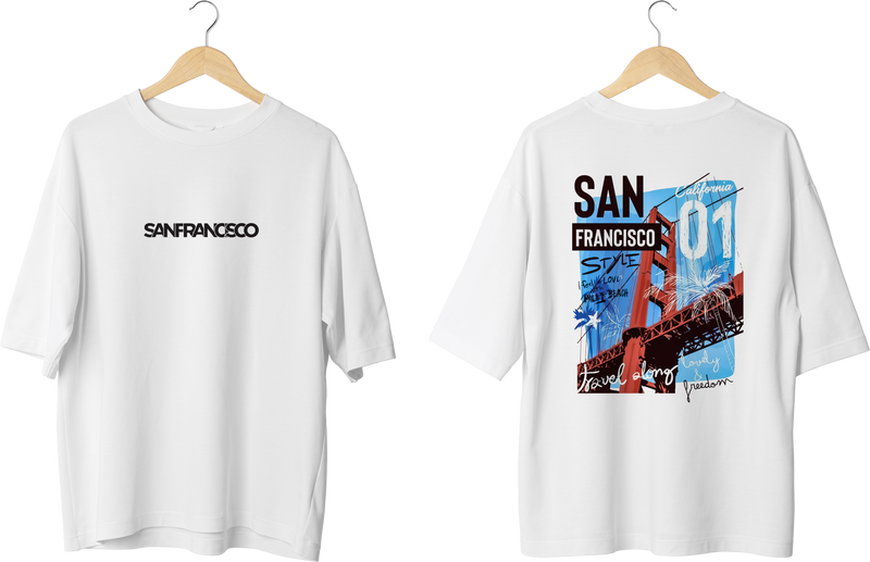 San Francisco White Oversized T-shirt 100% Cotton Biowash