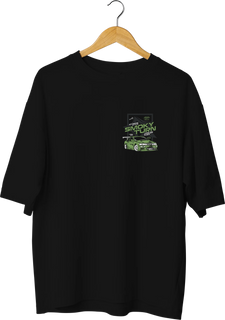 JDM Smoky Turn Drifting Design Black Oversized T-shirt
