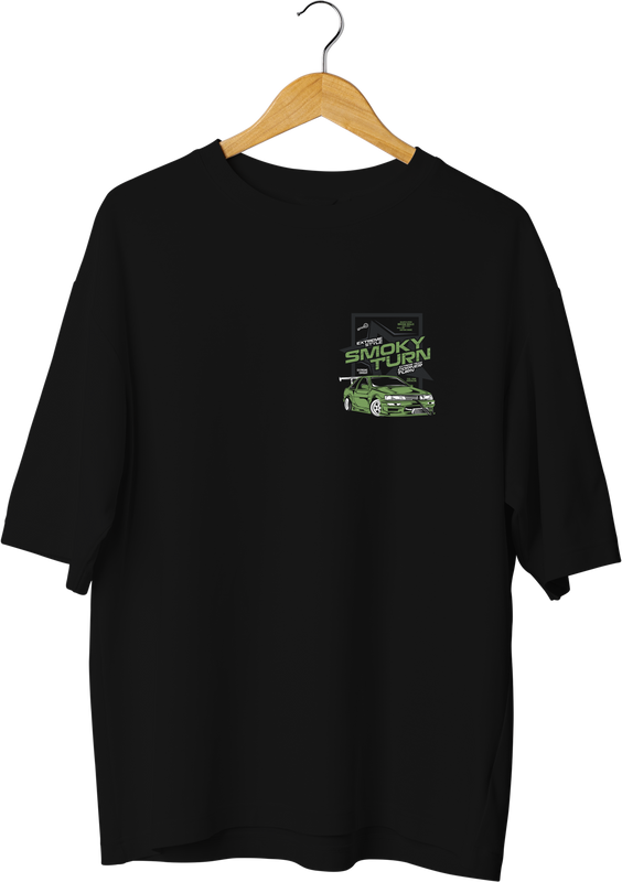 JDM Smoky Turn Drifting Design Black Oversized T-shirt