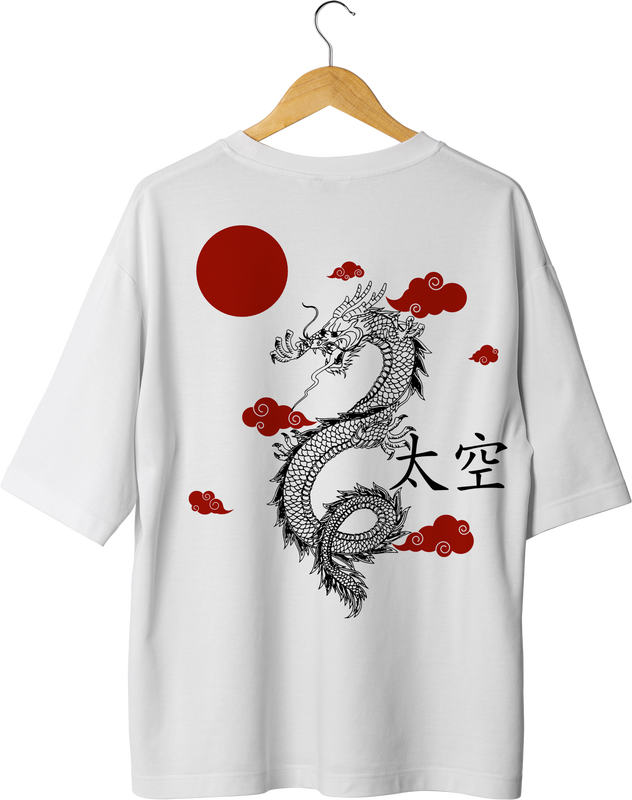 Dragon Design White Oversized T-shirt