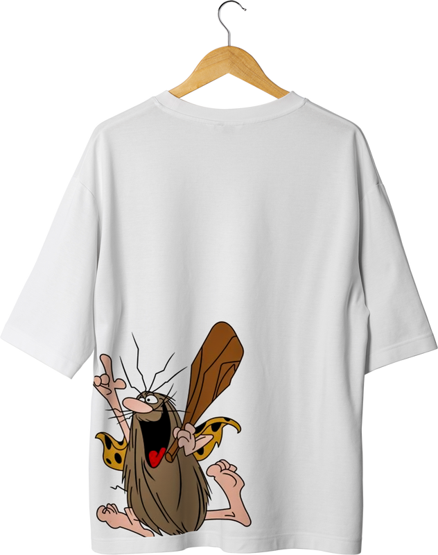 Capitan Caveman Design White Oversized T-Shirt