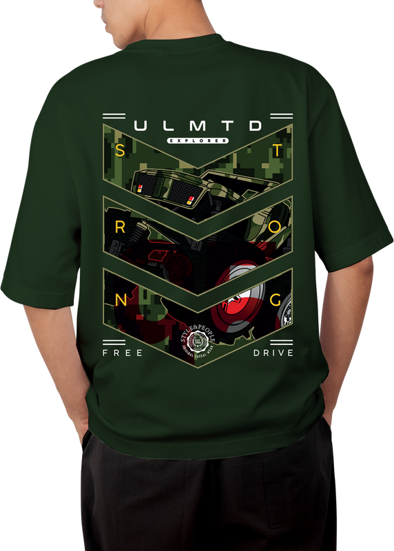 ULMTD Explorer Design Olive Green Oversized T-shirt