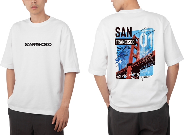 San Francisco White Oversized T-shirt 100% Cotton Biowash