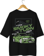 JDM Smoky Turn Drifting Design Black Oversized T-shirt