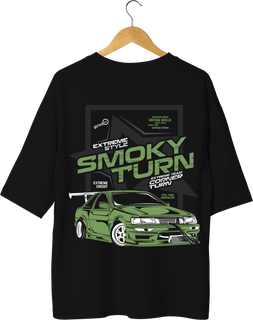 JDM Smoky Turn Drifting Design Black Oversized T-shirt