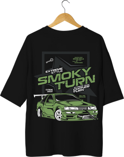 JDM Smoky Turn Drifting Design Black Oversized T-shirt