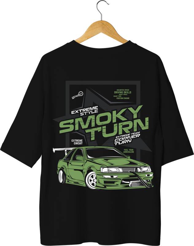 JDM Smoky Turn Drifting Design Black Oversized T-shirt