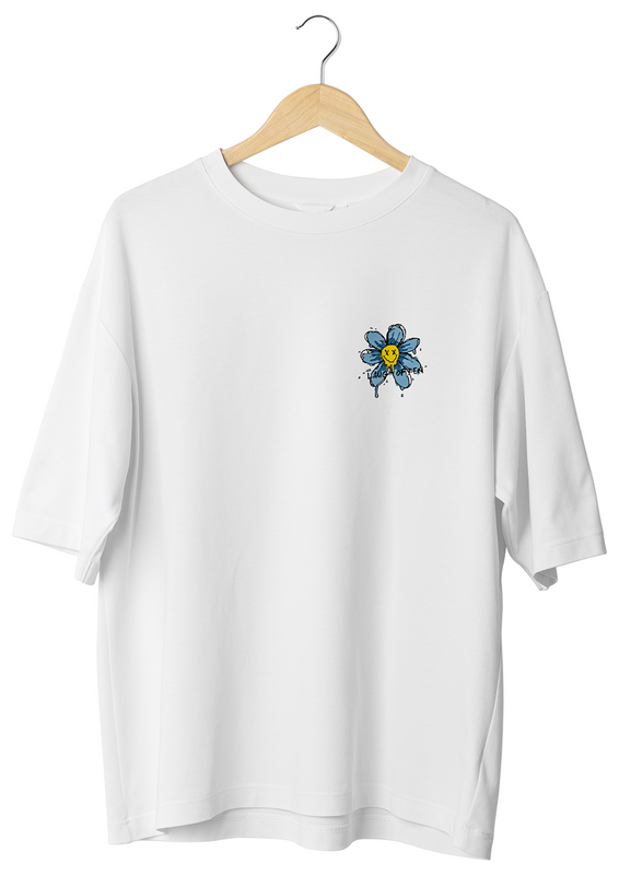 Flower Emoji Design white oversized T-shirt