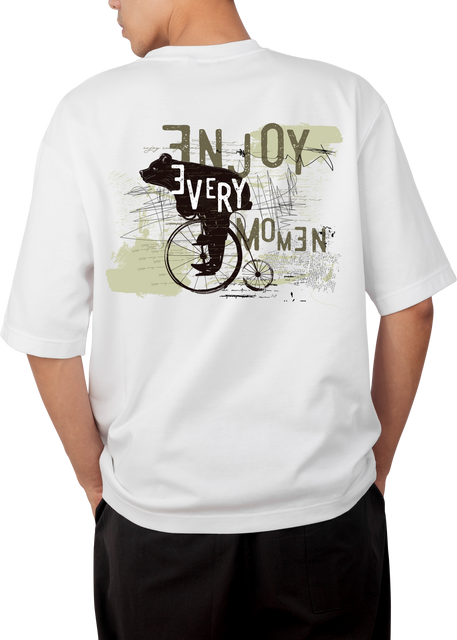 Enjoy Every Moment Bear Design White Oversized T-shirt