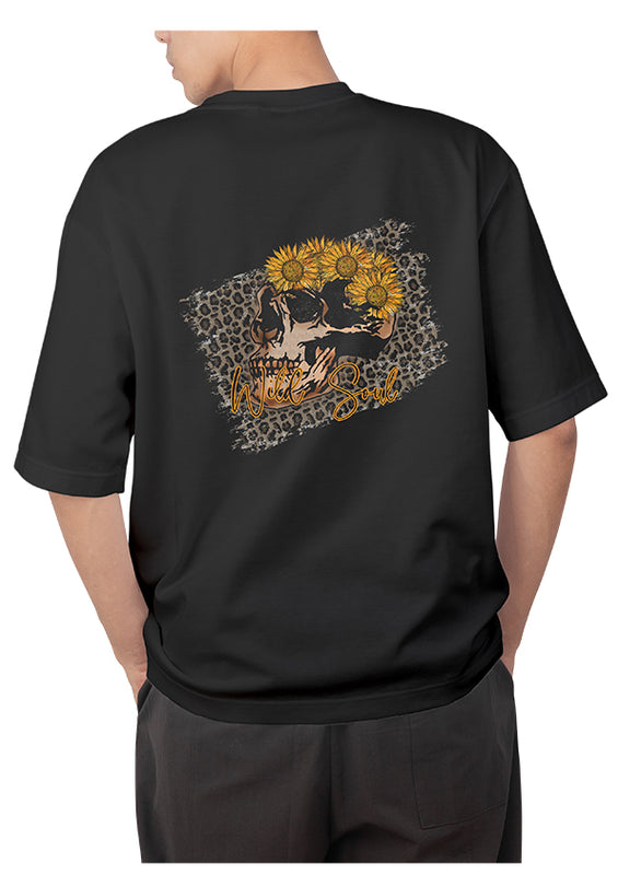 Wild Soul Skull Design Black Oversized T-shirt