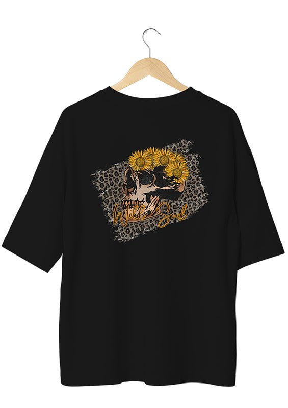 Wild Soul Skull Design Black Oversized T-shirt