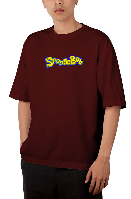 Spongebob Design Oversized Maroon T-shirts