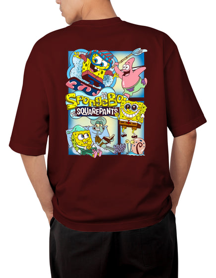 Spongebob Design Oversized Maroon T-shirts