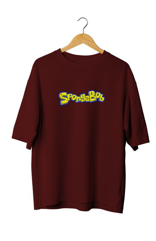 Spongebob Design Oversized Maroon T-shirts