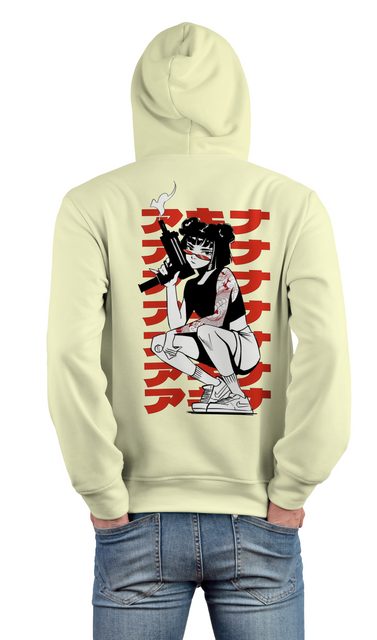 Wanted Anime Girl Design Beige Color Pullover 450gsm Premium Hoodie