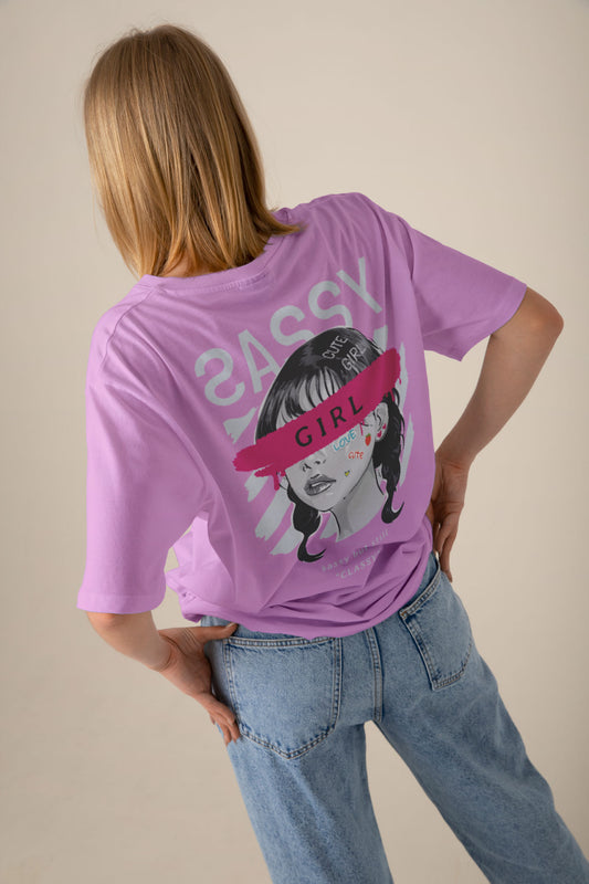 Sassy Girl Design Lavender Women's Oversized T-shirt