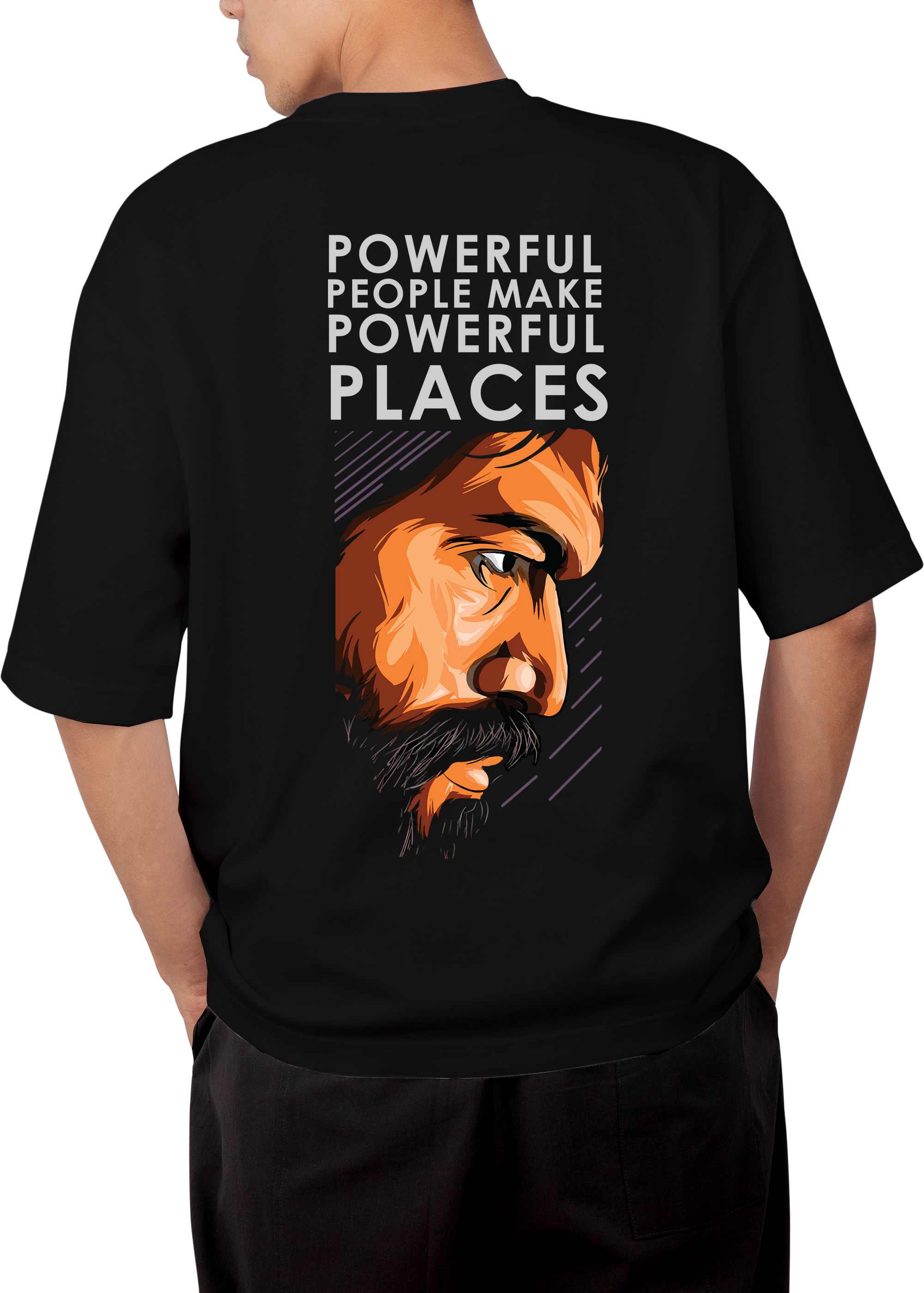 Powerful People make Powerful Places Qoute Design Black Oversized T-shirt